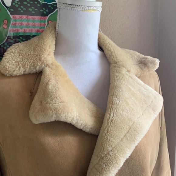 VINTAGE KISTLER  SHEEPSKIN  SHEARLING COAT JACKET TAN SUEDE 70S WOMENS L - Picture 5 of 13